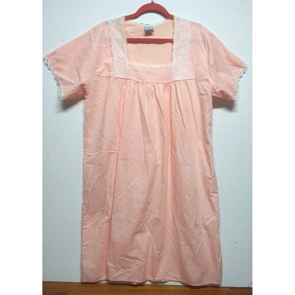 Haband's Moon Beam housedress sleepdress XL/1X peach color, lace accents light - Picture 1 of 11